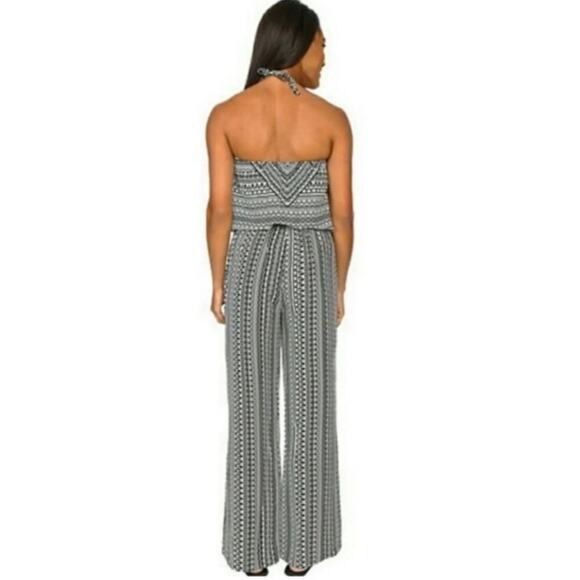 Prana Bijou Halter Wide Leg Jumpsuit Black/White Geo Tribal Boho Print Size S - Picture 4 of 16